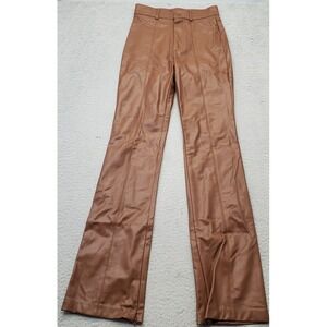 Zara Bootcut Faux Leather Pants Women's XS Brown Pockets Comfort Fit Ankle Zip‎